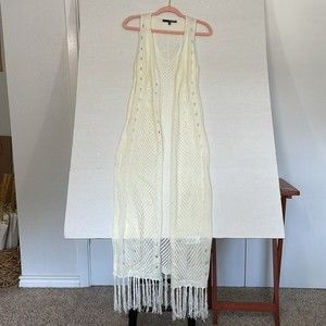 Codigo Duster Cardigan NWOT Sleeveless Lightweight Knit Sweater Cream Small